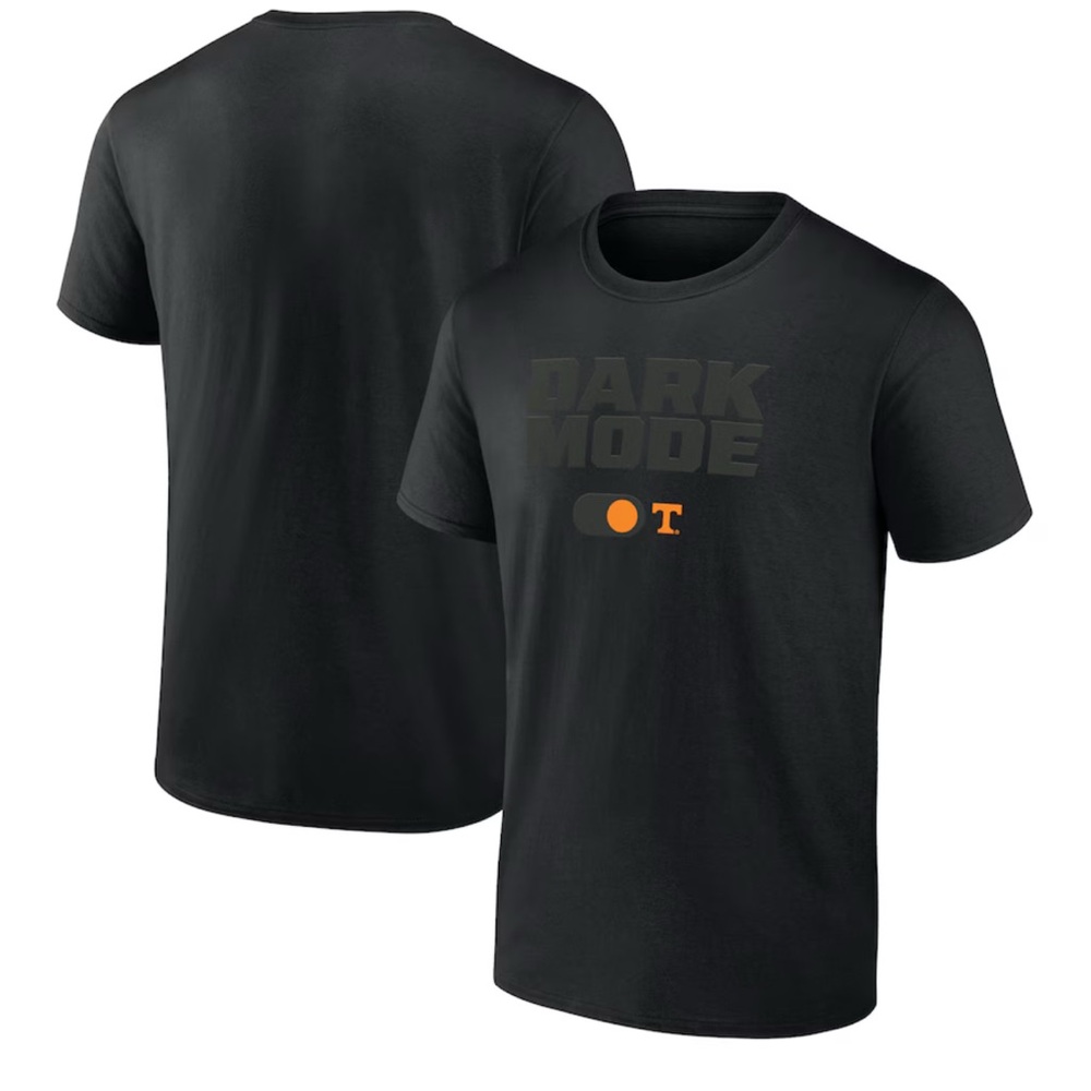 Tennessee Volunteers Fanatics Dark Mode Logo T-Shirt - Black short sleeves.